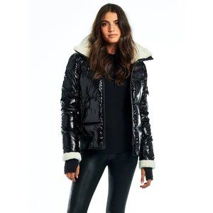 SAM Nikki Puffer Jacket Caviar Black Shearling Collar